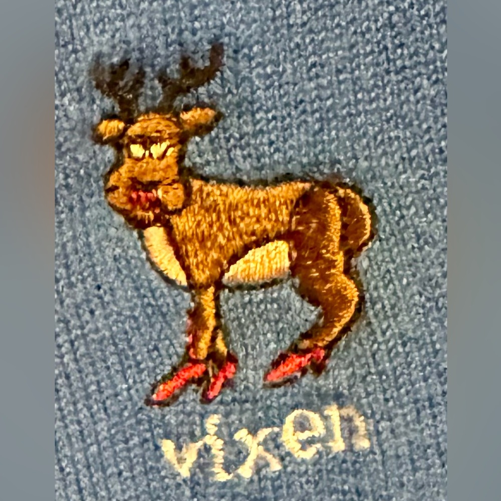 Etoile Bight Blue Reindeer Embroidery Christmas Holiday Cardigan Sweater - Picture 10 of 12